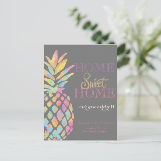 Carte Postale Faire-part Maison Douce Maison, Ananas Aquarelle Nouvelle Ad (Debout devant)