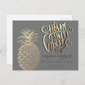 Carte Postale Faire-part Maison Douce Maison, Ananas Doré Tropical Gris (Devant / Derrière)