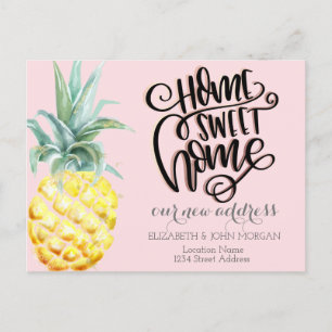 Carte Postale Faire-part Maison Douce Maison,Aquarelle Ananas Rose