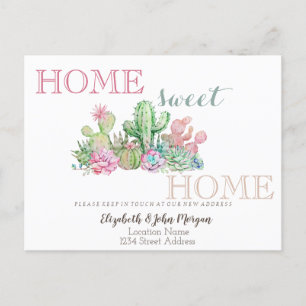 Carte Postale Faire-part Maison Douce Maison, Cactus Succulente