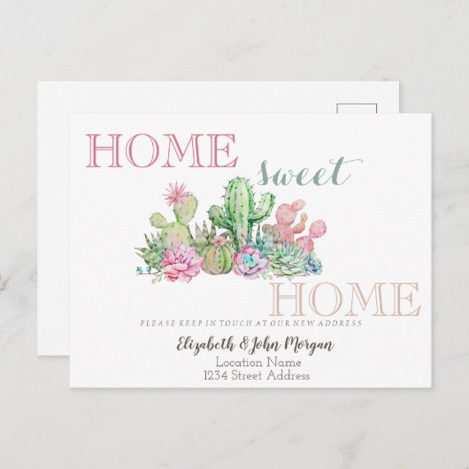 Carte Postale Faire-part Maison Douce Maison,Cactus Succulente (Devant / Derrière)