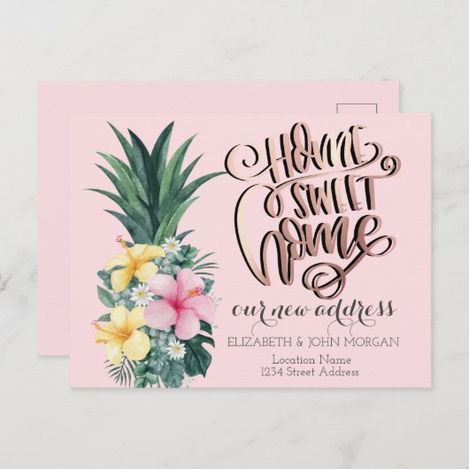 Carte Postale Faire-part Maison Douce Maison, Fleurs Tropicales d'Ananas (Devant / Derrière)