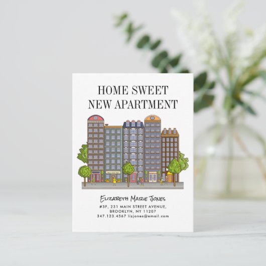 Carte Postale Faire-part Maison Douce Nouvel Appartement Emménagé en Ville (Debout devant)