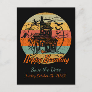 Carte Postale Faire-part Maison hantée rétro Halloween Joyeuse chasse aux e