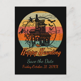 Carte Postale Faire-part Maison hantée rétro Halloween Joyeuse chasse aux e