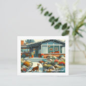 Carte Postale Faire-part Maison Moderne du Milieu du Siècle avec Chat  (Debout devant)