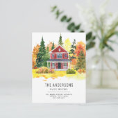 Carte Postale Faire-part Maison rustique Forêt Bois Nous avons déménagé Aut (Debout devant)