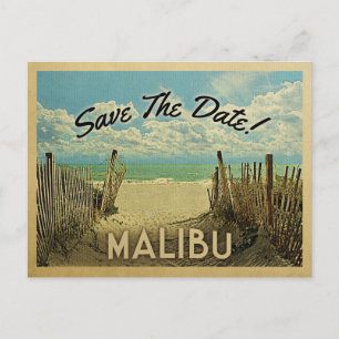 Carte Postale Faire-part Malibu Beach Vintage Enregistrer La Date