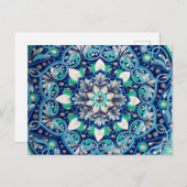 Carte Postale Faire-part Mandala d'art des points bleus (Devant / Derrière)