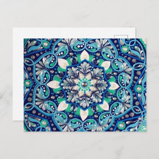 Carte Postale Faire-part Mandala d'art des points bleus (Devant / Derrière)