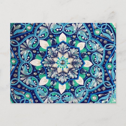 Carte Postale Faire-part Mandala d'art des points bleus (Devant)