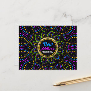 Carte Postale Faire-part Mandala d'énergie néon Nous avons déménagé Nouvell