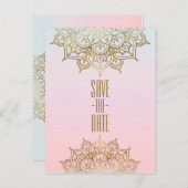 Carte Postale Faire-part Mandala doré rose pêche élégant chic save the date (Devant / Derrière)