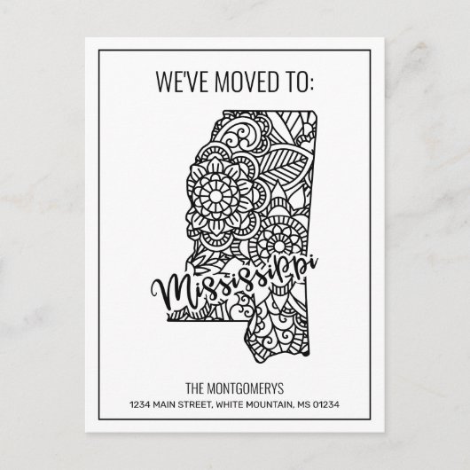 Carte Postale Faire-part Mandala Floral Mississippi State en mouvement (Devant)