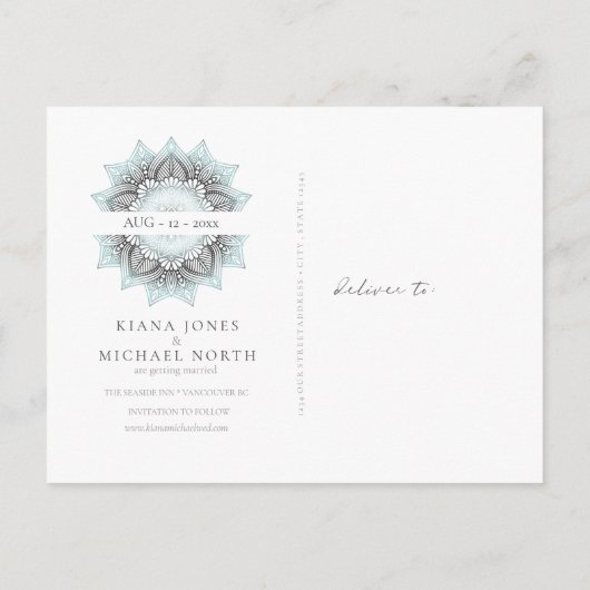 Carte Postale Faire-part Mandala Lace Enregistrer la date Lt. Blue ID968 (Dos)