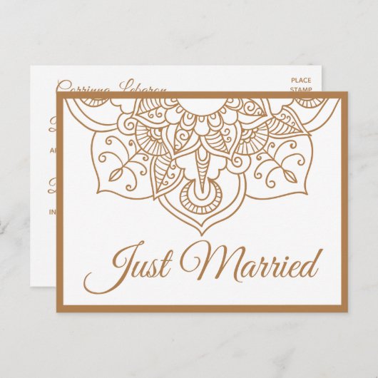 Carte Postale Faire-part Mandala Mariée Boho Mariage Indien Brun (Devant / Derrière)