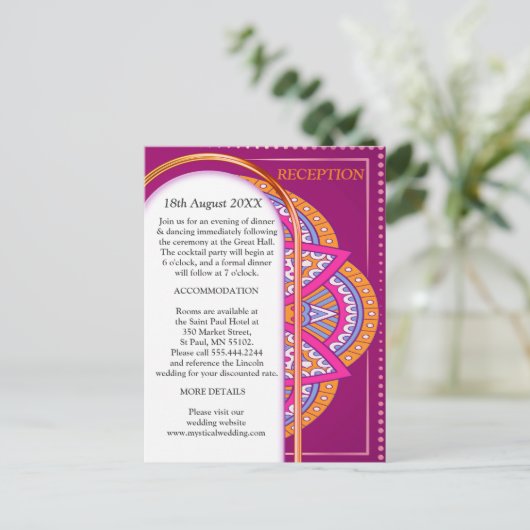 Carte Postale Faire-part Mandalas dans Cerise Pinks & motif de répétition c (Debout devant)