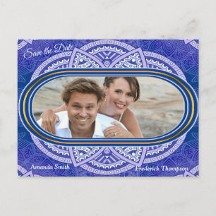 Carte Postale Faire-part Mandalas en bleu hollandais mixte