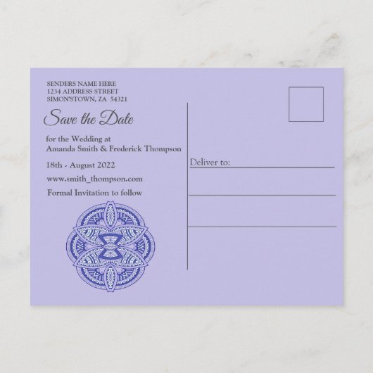 Carte Postale Faire-part Mandalas en bleu néerlandais mixte (Dos)