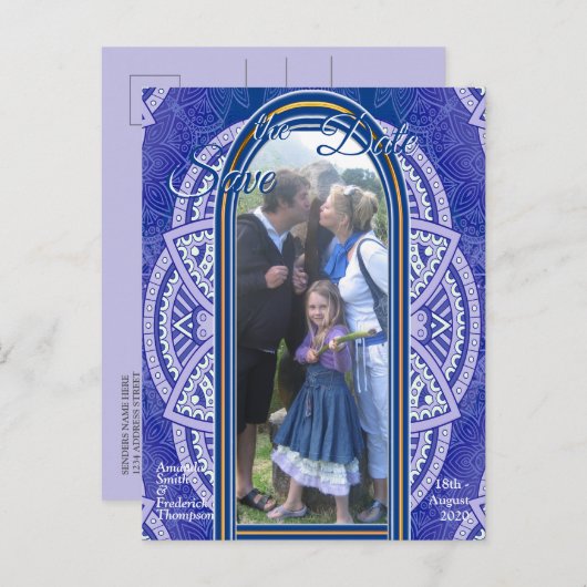 Carte Postale Faire-part Mandalas en bleu néerlandais mixte (Devant / Derrière)