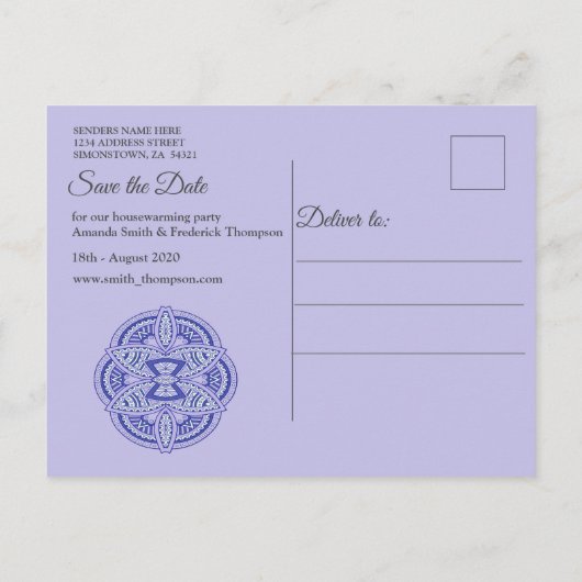 Carte Postale Faire-part Mandalas en bleu néerlandais mixte (Dos)