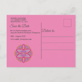 Carte Postale Faire-part Mandalas en Cerise rose, bleu et orange (Dos)