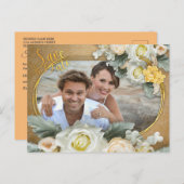 Carte Postale Faire-part Mandalas en Or, cadre photo en roses blanches (Devant / Derrière)