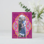 Carte Postale Faire-part Mandalas en rose cerise, bleu et orange (Debout devant)