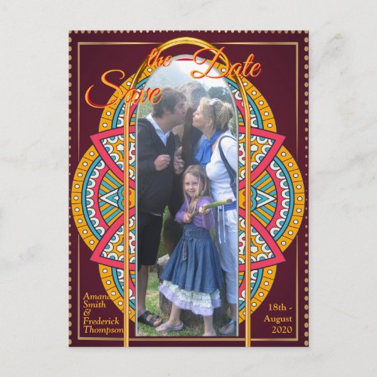 Carte Postale Faire-part Mandalas sur fond bordeaux  (Devant)