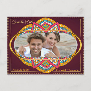 Carte Postale Faire-part Mandalas sur un arrière - plan Maroon