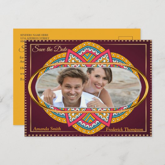 Carte Postale Faire-part Mandalas sur un arrière - plan Maroon (Devant / Derrière)