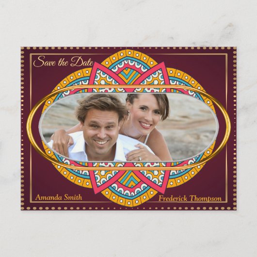 Carte Postale Faire-part Mandalas sur un arrière - plan Maroon (Devant)