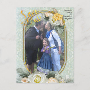 Carte Postale Faire-part Mandalas vert clair, jaune et blanc