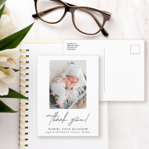Carte Postale Faire-part Manufacture Script Merci photo bébé naissance