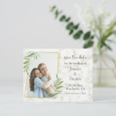 Carte Postale Faire-part Marble Gold Frame photo mariage Enregistrer la dat (Debout devant)