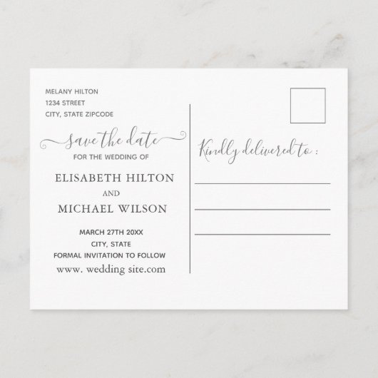 Carte Postale Faire-part Marbre agate or rose perle calligraphie (Dos)