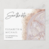 Carte Postale Faire-part Marbre agate or rose perle calligraphie (Devant)