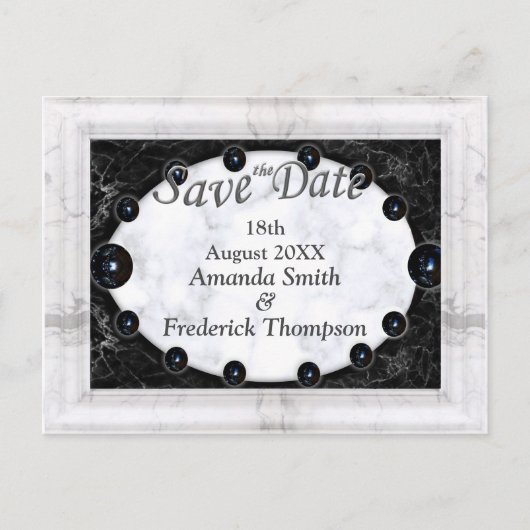 Carte Postale Faire-part Marbre blanc et noir opulent + sphères (Devant)