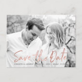 Carte Postale Faire-part Marbre blanc Moderne Rose Gold Script Enregistrer  (Devant)