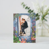 Carte Postale Faire-part Marbre bleu et Flamants roses roses (Debout devant)