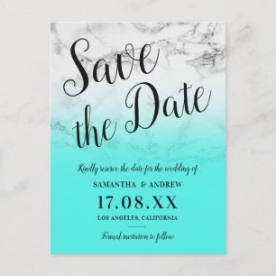 Carte Postale Faire-part marbre turquoise ombre mariage enregistrer la date