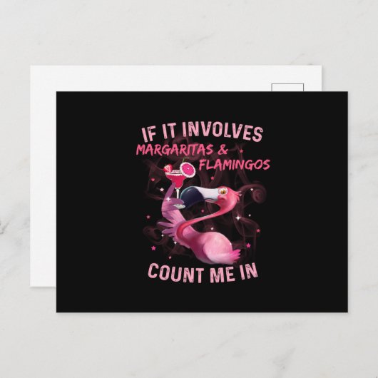 Carte Postale Faire-part Margaritas & Flamants (Devant / Derrière)