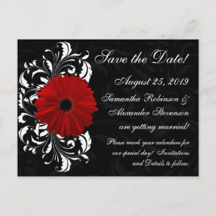 Carte Postale Faire-part Marguerite Gerbera Rouge+Noir+Blanc Enregistrez la