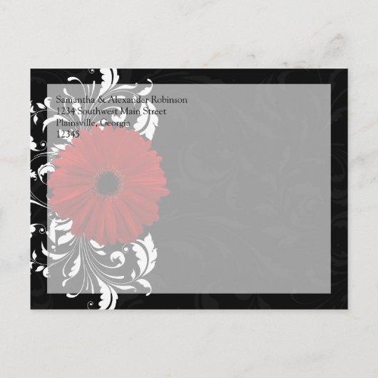 Carte Postale Faire-part Marguerite Gerbera Rouge+Noir+Blanc Enregistrez la (Dos)