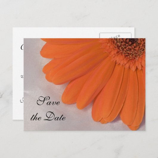 Carte Postale Faire-part Marguerite orange et mariage satiné blanc Enregist (Devant / Derrière)