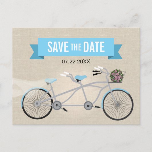 Carte Postale Faire-part Mariage à bicyclette en tandem Enregistrer la date (Devant)