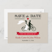 Carte Postale Faire-part Mariage à bicyclette en tandem Enregistrer la date (Devant / Derrière)