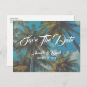 Carte Postale Faire-part Mariage à Destination sur la Plage de Palmiers Enr (Devant / Derrière)