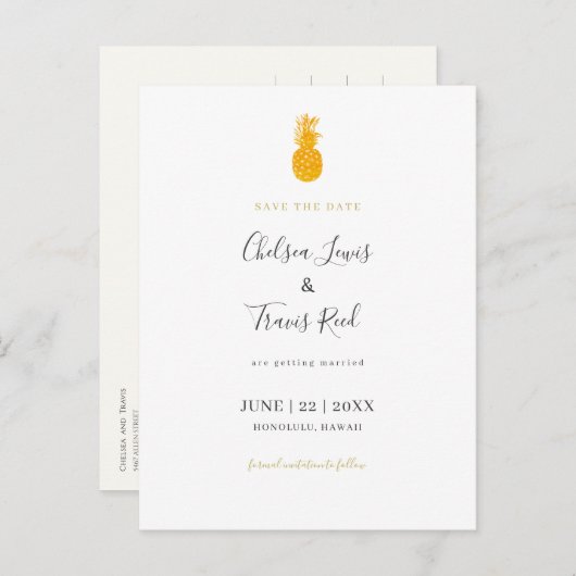 Carte Postale Faire-part Mariage à Hawaii Économisez la date Pineapple (Devant / Derrière)