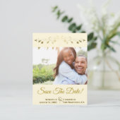 Carte Postale Faire-part Mariage à la crème d'or et d'ivoire Enregistrer la (Debout devant)